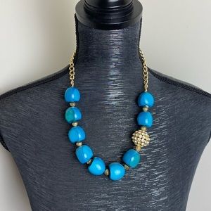 Turquoise Beaded Necklace Gold Chain & Bling Accent
